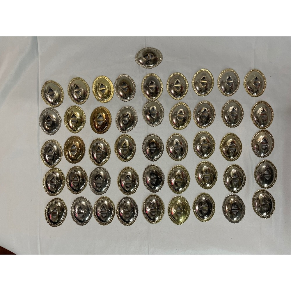 Lot of 46 Vintage Western Oval Concho Belt Slides Silver Gold Tone Metal 1.5"